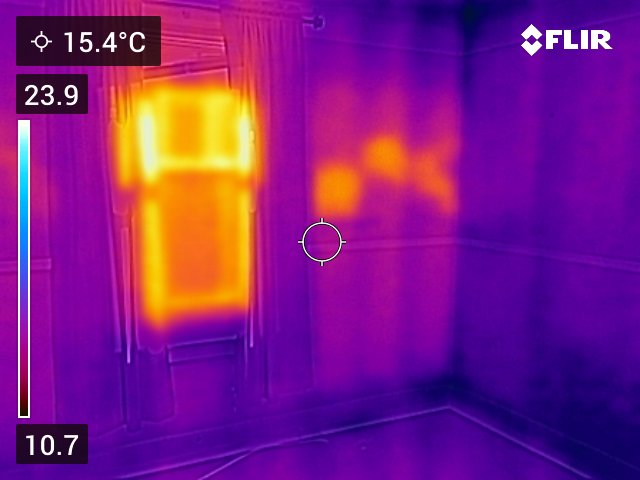 Thermal imaging detecting sections of the wall that are not insulated.